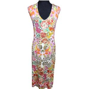 Johnny Was XS Floral Leopard Print Bamboo Viscose Sleeveless Maxi Dress